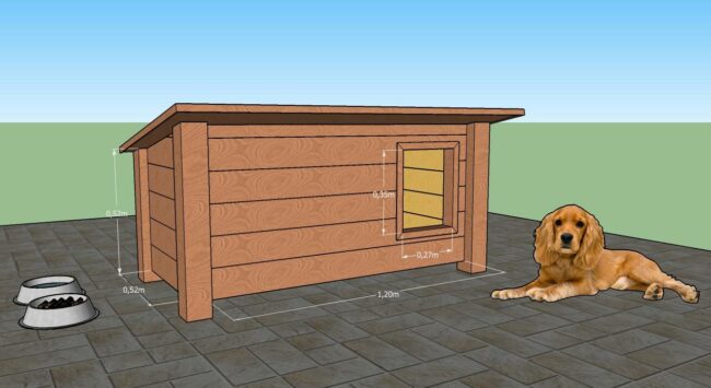 Dimensions extérieures de la niche pour chien Mini120 en bois massif avec cloison intérieure de fabricant Maison du Loup